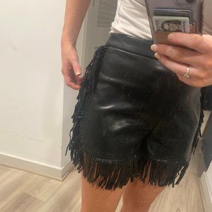 Black Leather Fringe shorts